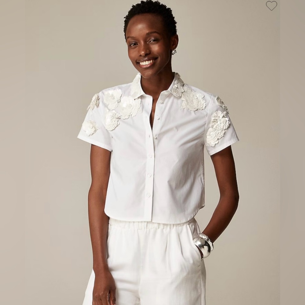 J.Crew Collection cropped button-up shirt with floral appliqués